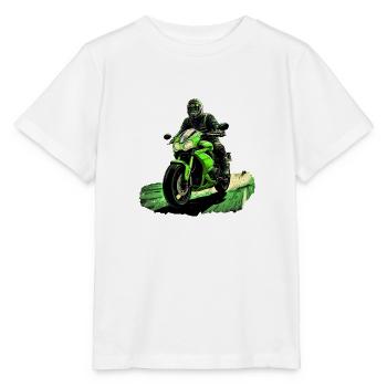 Motorradfahrer auf einem Superbike grün - Stanley/Stella Kinder T-Shirt MINI CREATOR  - Weiß - Vorne - Maike (125cm)