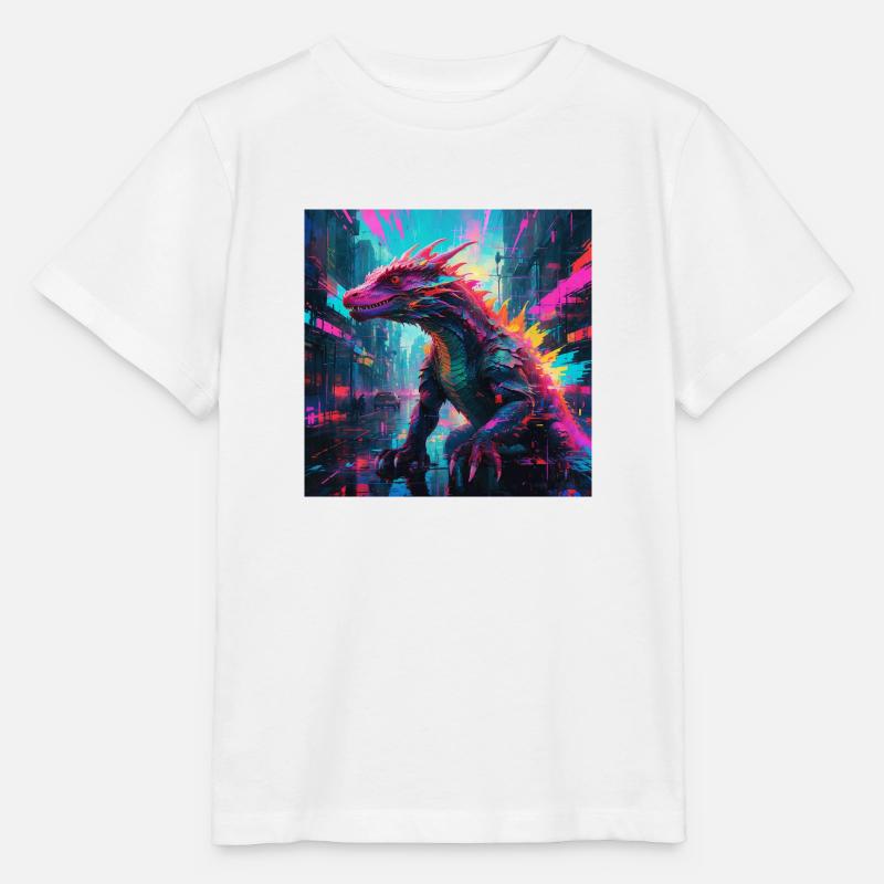 Dragon de Komodo néon - T-shirt bio MINI CREATOR Stanley/Stella Enfant - blanc