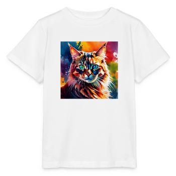 Katze farbig 1 - Stanley/Stella Kinder T-Shirt MINI CREATOR  - Weiß - Vorne - Maike (125cm)