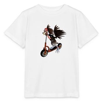 Geier fährt auf einem Roller - Stanley/Stella Kinder T-Shirt MINI CREATOR  - Weiß - Vorne - Maike (125cm)