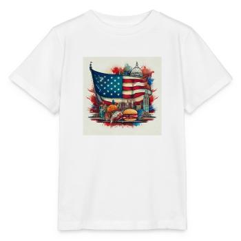 Iconic USA Flag with American Landmarks Art - Stanley/Stella MINI CREATOR Kids’ T-Shirt - white - Front - Maike (125cm)