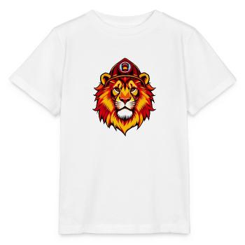 Kingly Lion with Red fire fighter helmet - Stanley/Stella MINI CREATOR Kids’ T-Shirt - white - Front - Maike (125cm)
