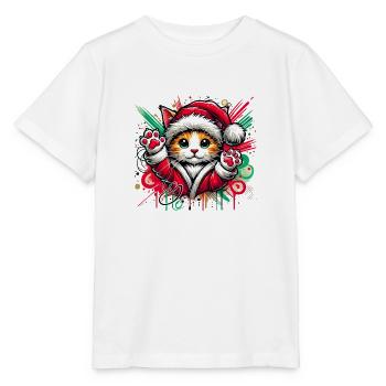 cute cat dressed up as santa claus - Stanley/Stella MINI CREATOR Kids’ T-Shirt - white - Front - Maike (125cm)