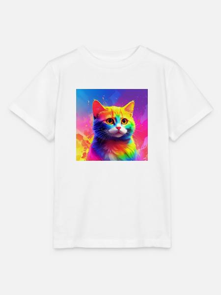 Niedliche regenbogenfarbene Katze - Stanley/Stella Kinder T-Shirt MINI CREATOR - Weiß