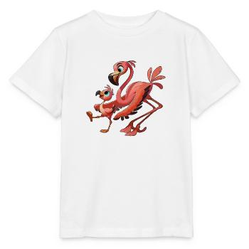 Flamingo-Mutter mit herumtollendem Kind - Stanley/Stella Kinder T-Shirt MINI CREATOR  - Weiß - Vorne - Maike (125cm)