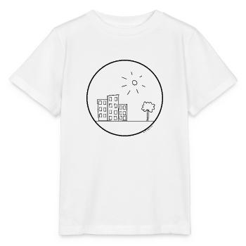 Hochhaus mit Sonne und Baum - Stanley/Stella Kinder T-Shirt MINI CREATOR  - Weiß - Vorne - Maike (125cm)