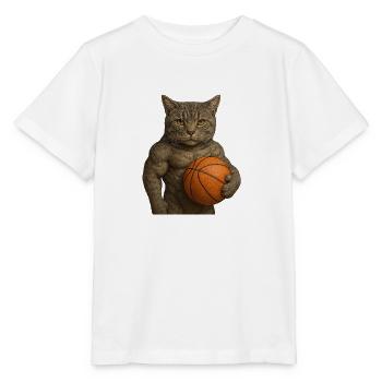 Basketball-Katze – Sportlich, stark und stylisch - Stanley/Stella Kinder T-Shirt MINI CREATOR  - Weiß - Vorne - Maike (125cm)