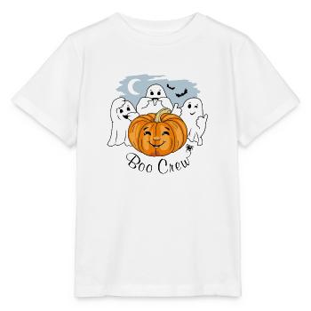 Drei lustige Geister und Halloween-Kürbis. Buh-Crew - Stanley/Stella Kinder T-Shirt MINI CREATOR  - Weiß - Vorne - Maike (125cm)