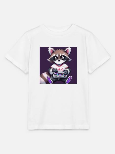 kaweii racoon playing computer games - Stanley/Stella Kinder T-Shirt MINI CREATOR - Weiß