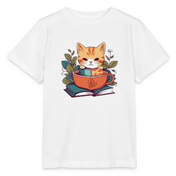 niedliche Katze in Tasse - Stanley/Stella Kinder T-Shirt MINI CREATOR  - Weiß - Vorne - Maike (125cm)