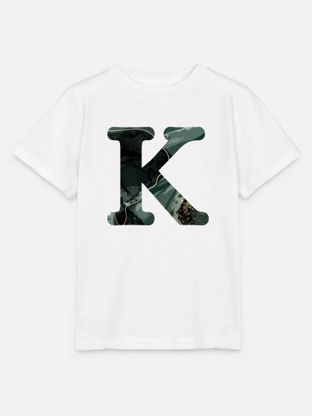 Grün marmorierter Buchstabe K - Stanley/Stella Kinder T-Shirt MINI CREATOR - Weiß
