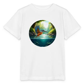 Le martin-pêcheur vole au-dessus du ruisseau - T-shirt bio MINI CREATOR Stanley/Stella Enfant - blanc - Devant - Maike (125cm)