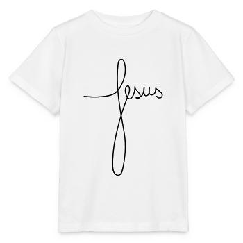 "Jésus" - lettrage (horizontal) - T-shirt bio MINI CREATOR Stanley/Stella Enfant - blanc - Devant - Maike (125cm)