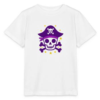 Lila Pirat Totenkopf mit gekreuzten Knochen - Stanley/Stella Kinder T-Shirt MINI CREATOR  - Weiß - Vorne - Maike (125cm)