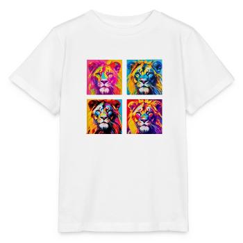Regal Lion Power: Auffälliges T-Shirt im Pop-Art-Stil - Stanley/Stella Kinder T-Shirt MINI CREATOR  - Weiß - Vorne - Maike (125cm)