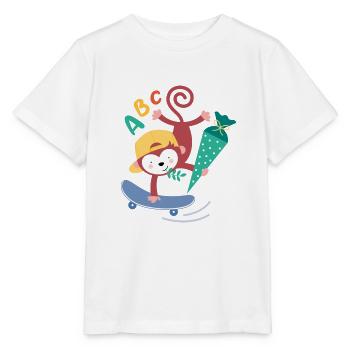Singe sur planche à roulettes avec cône d’écolier - T-shirt bio MINI CREATOR Stanley/Stella Enfant - blanc - Devant - Maike (125cm)