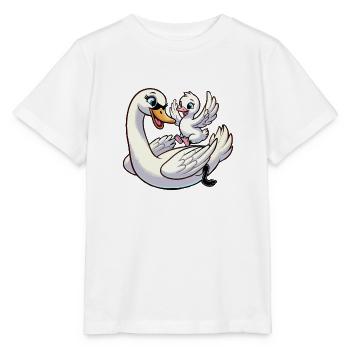 Cygne mère et enfant gambadant - T-shirt bio MINI CREATOR Stanley/Stella Enfant - blanc - Devant - Maike (125cm)