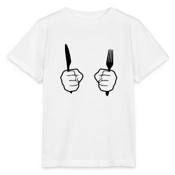 kontur 2 haende gabel messer besteck essen gehen h - Stanley/Stella Kinder T-Shirt MINI CREATOR  - Weiß - Vorne - Maike (125cm)