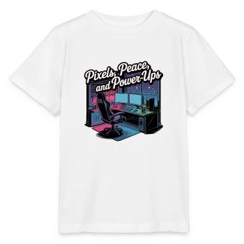 Pixels, Peace & Power-Ups – Gaming Setup - Stanley/Stella MINI CREATOR Kids’ T-Shirt - white - Front - Maike (125cm)