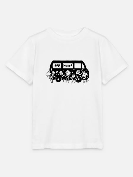 Flower Power Bus Liebe Florale Illustration - Stanley/Stella Kinder T-Shirt MINI CREATOR - Weiß