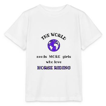 Die Welt braucht mehr Mädchen, die Reiten lieben - Stanley/Stella Kinder T-Shirt MINI CREATOR  - Weiß - Vorne - Maike (125cm)
