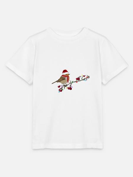 Rotkehlchen Vogel mit Lichterkette Gartenvogel - Stanley/Stella Kinder T-Shirt MINI CREATOR  - Weiß