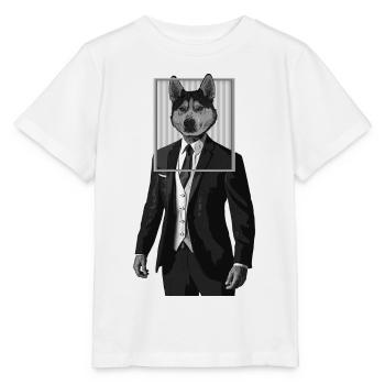 Chien husky avec des vêtements de costume dans le cadre de l’image - T-shirt bio MINI CREATOR Stanley/Stella Enfant - blanc - Devant - Maike (125cm)