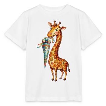 Niedliche Giraffe zum Schulanfang mit Schultüte - Stanley/Stella Kinder T-Shirt MINI CREATOR  - Weiß - Vorne - Maike (125cm)