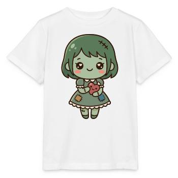 Süßes Kawaii-Zombie-Mädchen hält ein gesticktes Herz - Stanley/Stella Kinder T-Shirt MINI CREATOR  - Weiß - Vorne - Maike (125cm)