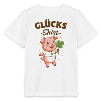 Glücksshirt Glücksschwein Kleeblatt Glücksbringer  - Stanley/Stella Kinder T-Shirt MINI CREATOR  - Weiß - Vorne - Maike (125cm)