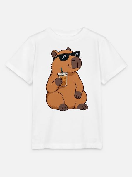 Sonnenbrillen-Capybara mit Kaffee - Stanley/Stella Kinder T-Shirt MINI CREATOR  - Weiß