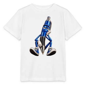Blauer Stift Müde Cartoonfigur - Stanley/Stella Kinder T-Shirt MINI CREATOR  - Weiß - Vorne - Maike (125cm)