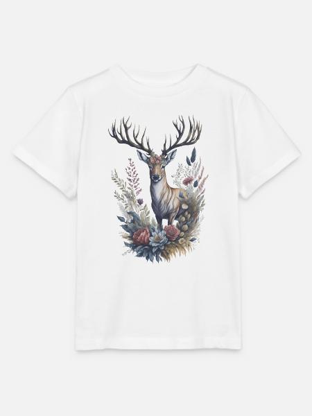 Ruhiges Blumenhirsch-Aquarellgemälde - Stanley/Stella Kinder T-Shirt MINI CREATOR  - Weiß