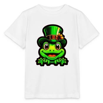Grinning frog wears St. Patrick Day top hat - Stanley/Stella MINI CREATOR Kids’ T-Shirt - white - Front - Maike (125cm)