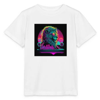 Lion with neon colors, synthwave / 80s - Stanley/Stella MINI CREATOR Kids’ T-Shirt - white - Front - Maike (125cm)