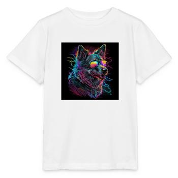 Dog with neon colors, synthwave / 80s - Stanley/Stella MINI CREATOR Kids’ T-Shirt - white - Front - Maike (125cm)