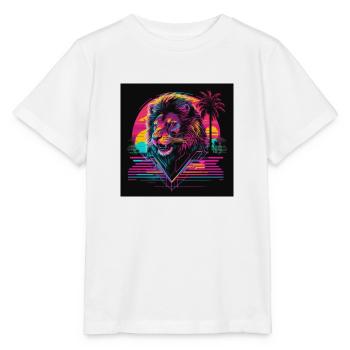 Lion with neon colors, synthwave / 80s - Stanley/Stella MINI CREATOR Kids’ T-Shirt - white - Front - Maike (125cm)