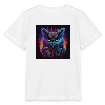 Owl with neon colors, synthwave / 80s - Stanley/Stella MINI CREATOR Kids’ T-Shirt - white - Front - Maike (125cm)