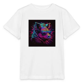 Pig with glasses in neon colors, 80s - Stanley/Stella MINI CREATOR Kids’ T-Shirt - white - Front - Maike (125cm)