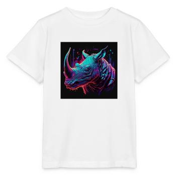 Rhinoceros with neon colors, synthwave / 80s - Stanley/Stella MINI CREATOR Kids’ T-Shirt - white - Front - Maike (125cm)