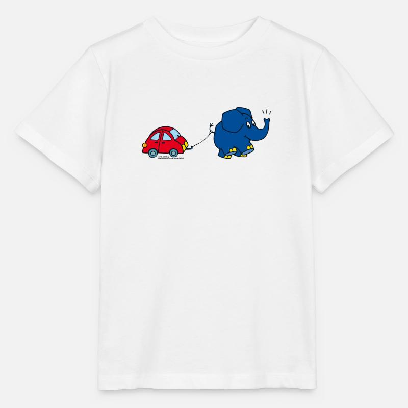 L’éléphant à la voiture rouge - T-shirt bio MINI CREATOR Stanley/Stella Enfant - blanc