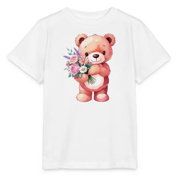 Teddybär mit Blumenstrauß - Stanley/Stella Kinder T-Shirt MINI CREATOR  - Weiß - Vorne - Maike (125cm)