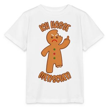 Lebkuchenmann Mittelfinger Ich hasse Menschen - Stanley/Stella Kinder T-Shirt MINI CREATOR  - Weiß - Vorne - Maike (125cm)
