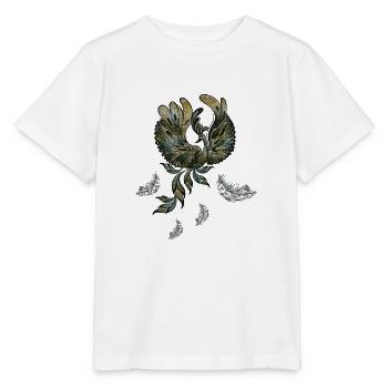 Eleganter Pfau in grünen Farben. - Stanley/Stella Kinder T-Shirt MINI CREATOR  - Weiß - Vorne - Maike (125cm)