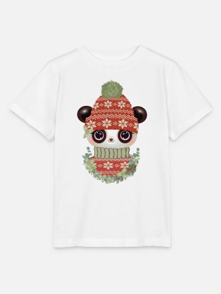 niedlicher Panda mit Pullover,Bommelmütze & Kranz - Stanley/Stella Kinder T-Shirt MINI CREATOR - Weiß