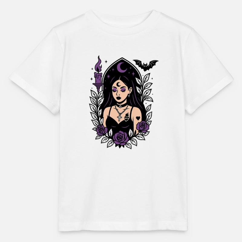 Sorcière gothique violette - T-shirt bio MINI CREATOR Stanley/Stella Enfant - blanc