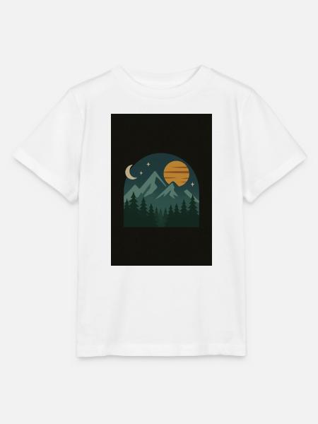 Nacht Berglandschaft Illustration - Stanley/Stella Kinder T-Shirt MINI CREATOR - Weiß
