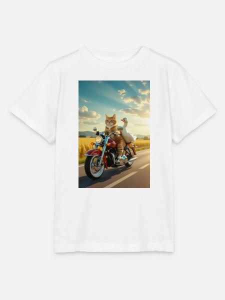 Katze und Gans auf einem Motorrad - Stanley/Stella Kinder T-Shirt MINI CREATOR - Weiß