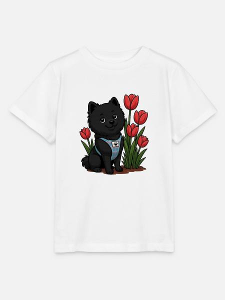 Süßer Spitz Hund mit Tulpen - Stanley/Stella Kinder T-Shirt MINI CREATOR - Weiß