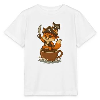 Fuchs Pirat mit Augenklappe und Schatzflagge - Stanley/Stella Kinder T-Shirt MINI CREATOR  - Weiß - Vorne - Maike (125cm)